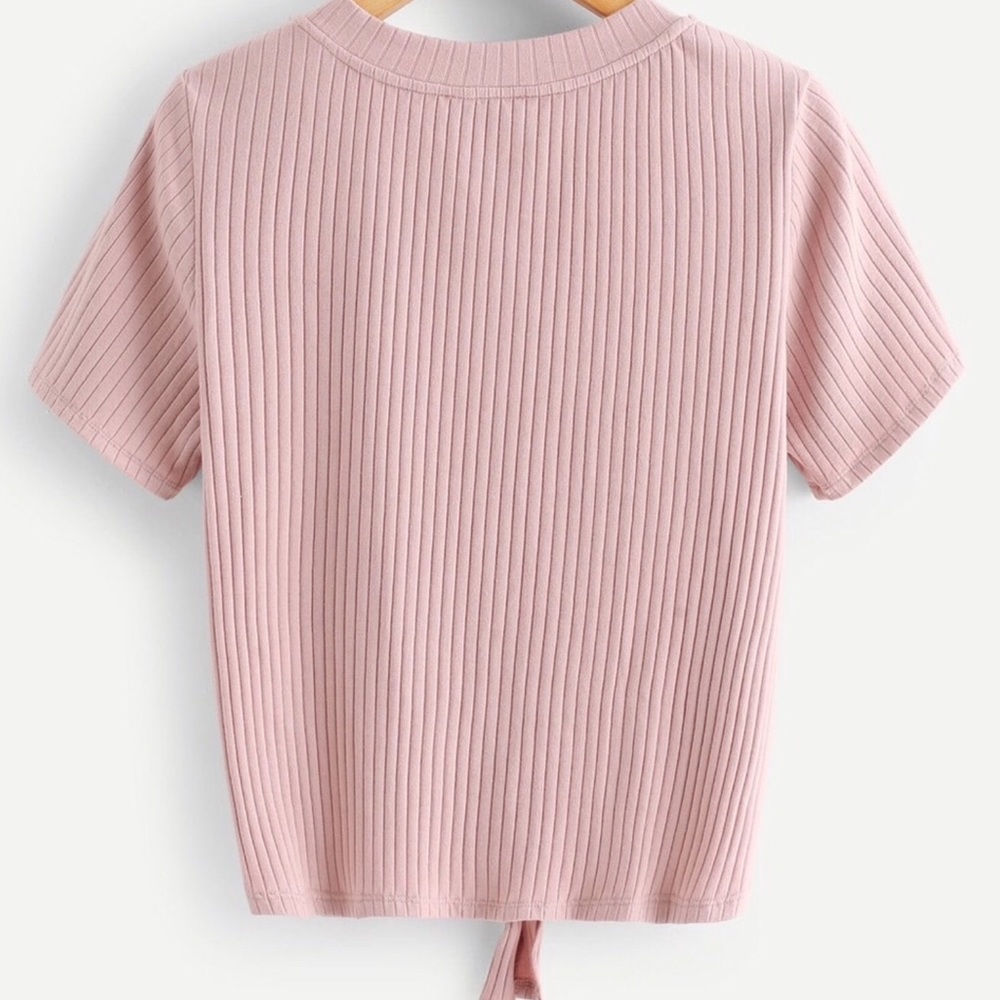 Ribbed Crop Top Knotted Hem Tee - Picture 2 of 3